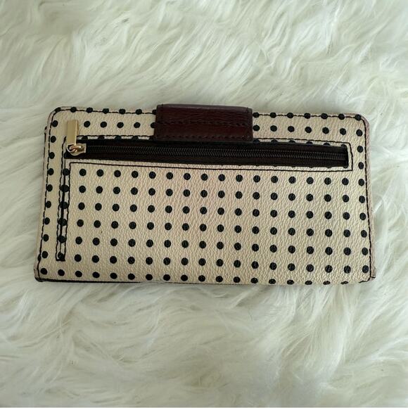 Fossil | Black & Cream Polkadot Polka Dot Wallet Card Slots Tab Clutch Leather - Picture 3 of 9